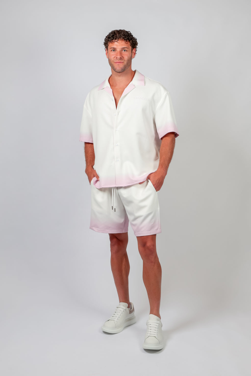 Mens matching set Australia — Grandèur pink shorts and shirt socialwear