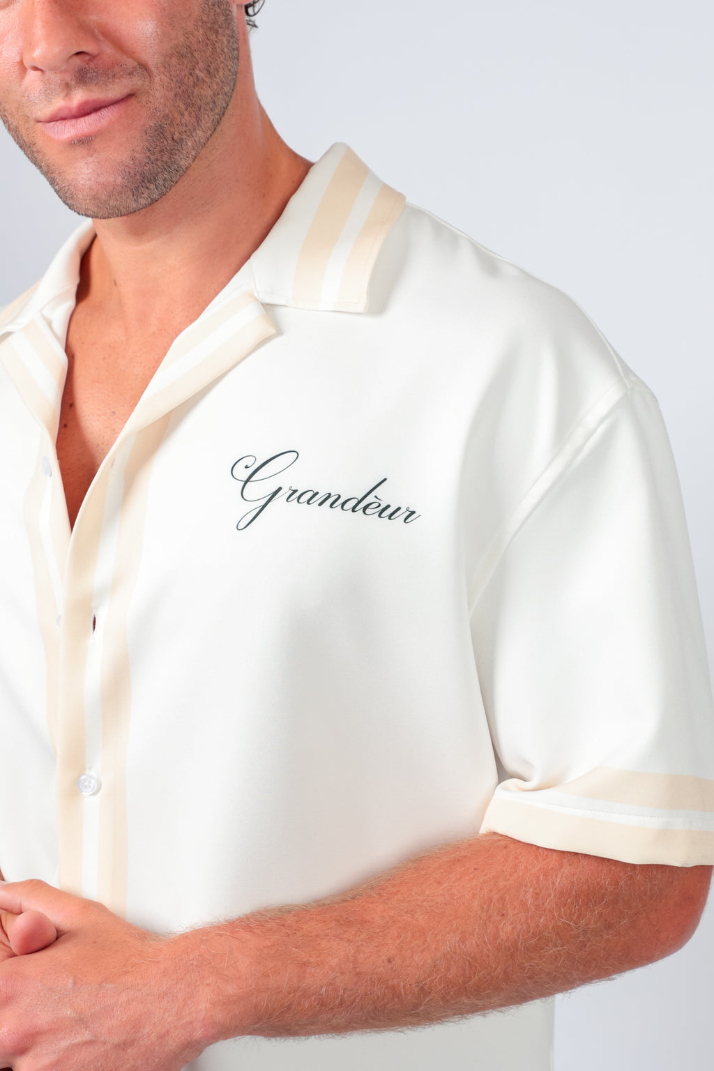 Mens eventwear Australia — Grandèur beige going out shirt back detail